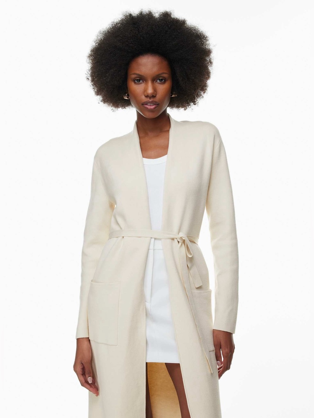 NWOT Aritzia Cream Open-Front Belted Long Cardigan
